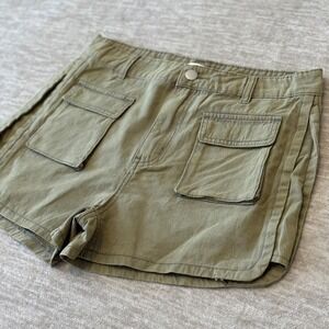 POL Womens Pocket Detail Shorts  Cotton Large Army Green Casual‎ Comfy High Rise